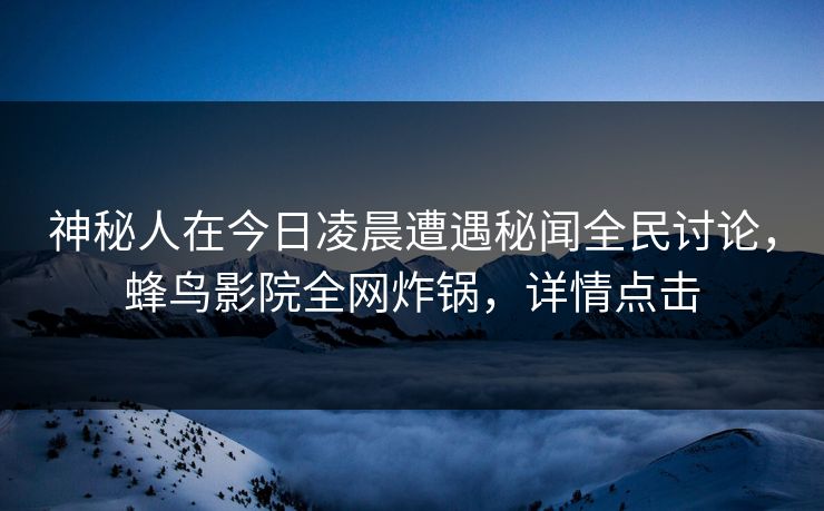 神秘人在今日凌晨遭遇秘闻全民讨论，蜂鸟影院全网炸锅，详情点击